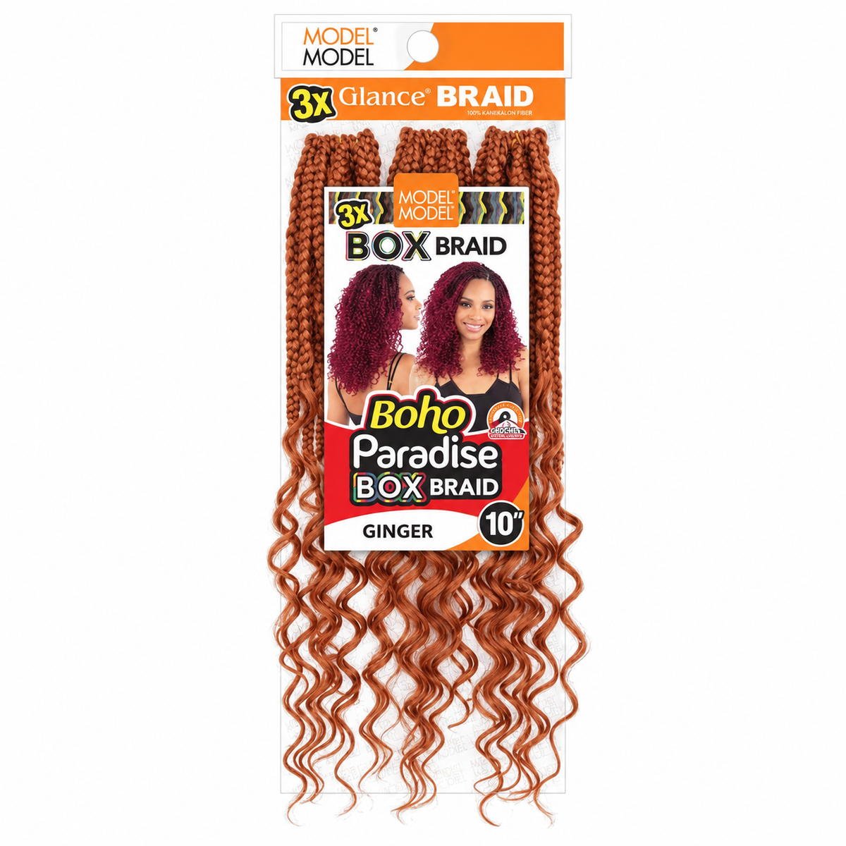 Model Model Glance 3X Boho Paradise Box Braid 10" full retail package, color ginger