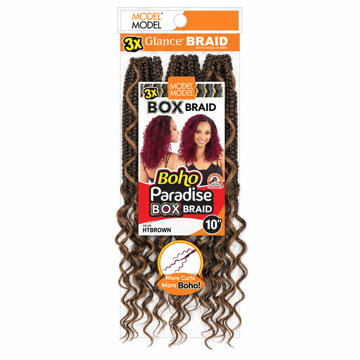 Model Model Glance 3X Boho Paradise Box Braid 10" full retail package, color HTBROWN