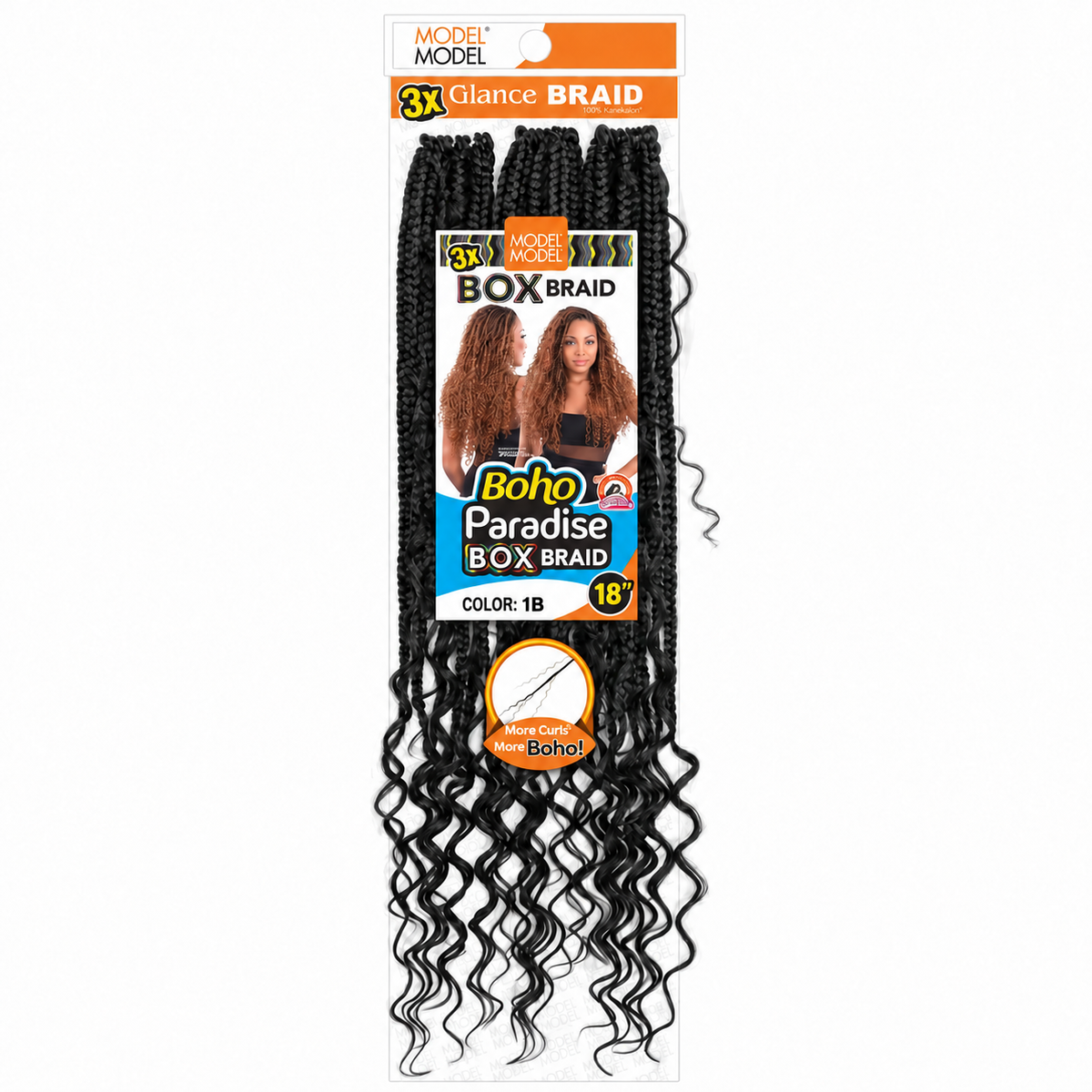 Model Model Glance 3X Boho Paradise Box Braid 18" full retail package, color 1B