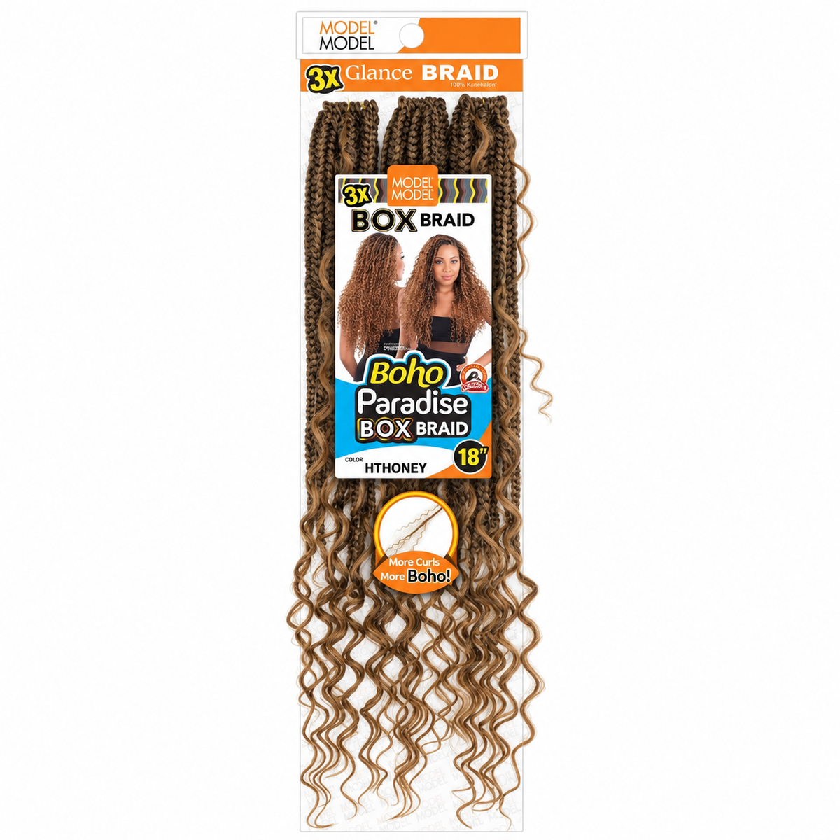 Model Model Glance 3X Boho Paradise Box Braid 18" full retail package, color HTHONEY