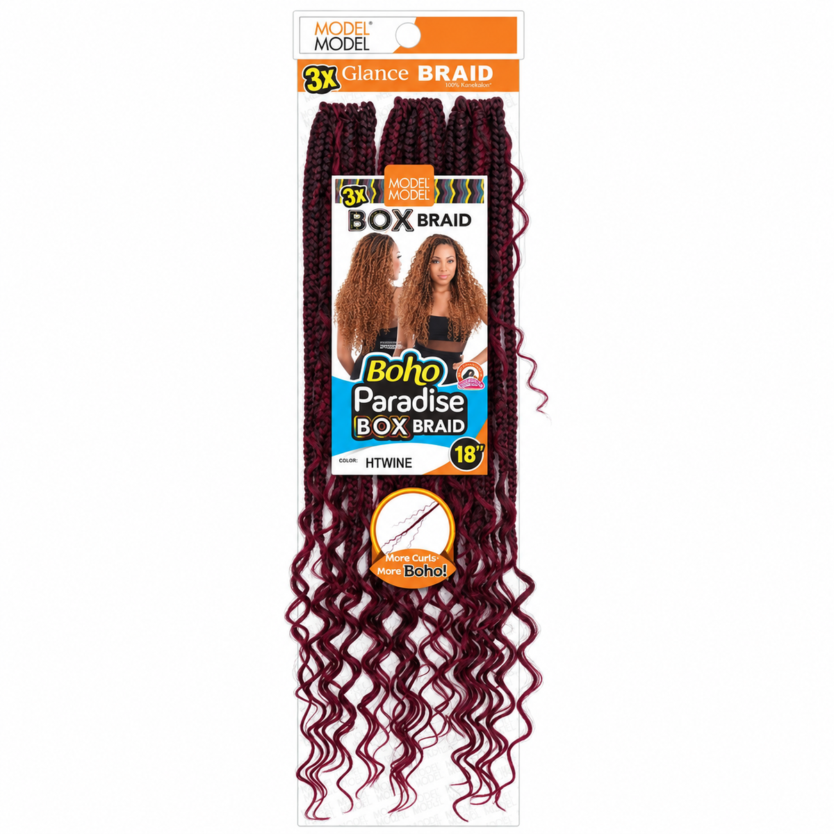 Model Model Glance 3X Boho Paradise Box Braid 18" full retail package, color HTWINE
