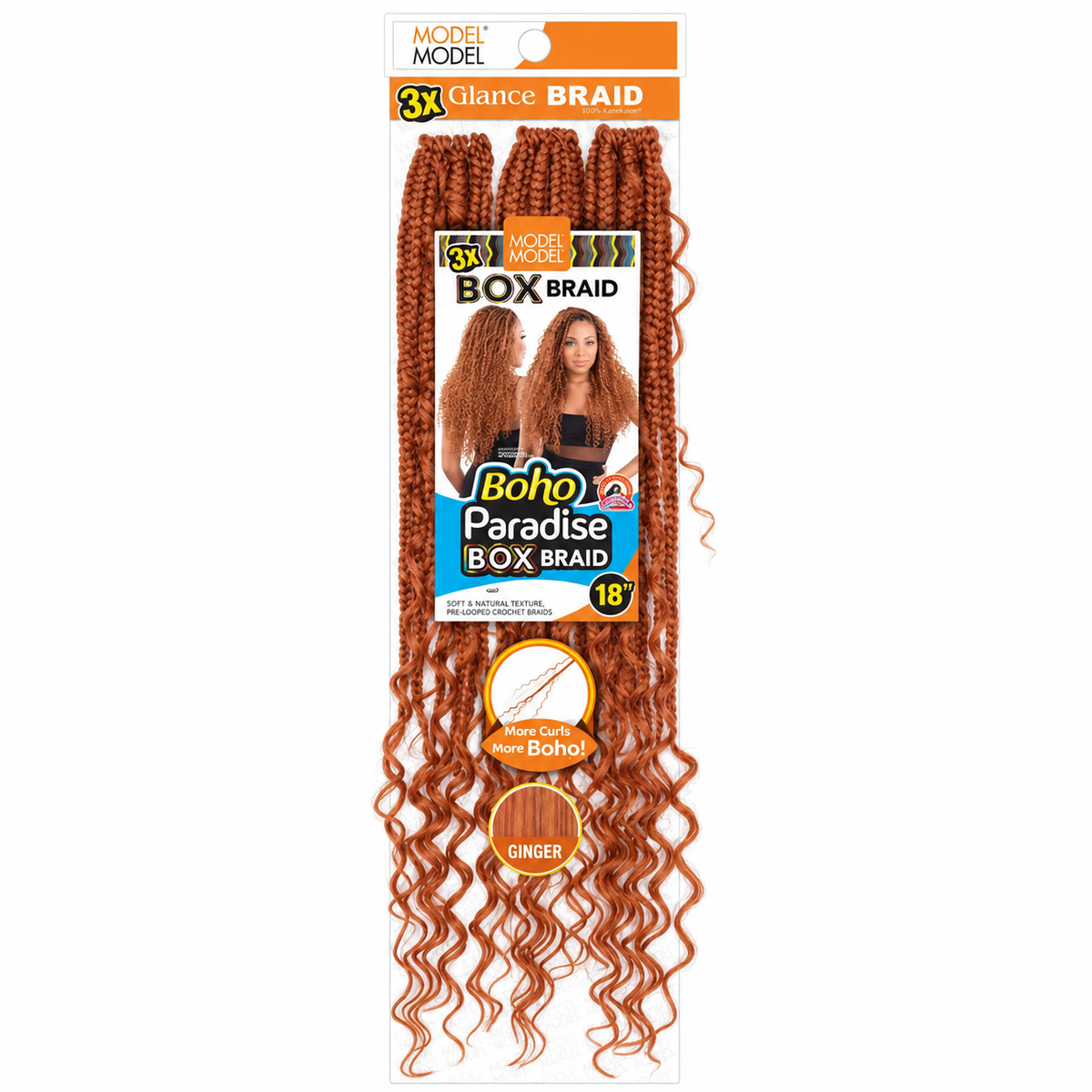 Model Model Glance 3X Boho Paradise Box Braid 18" full retail package, color ginger