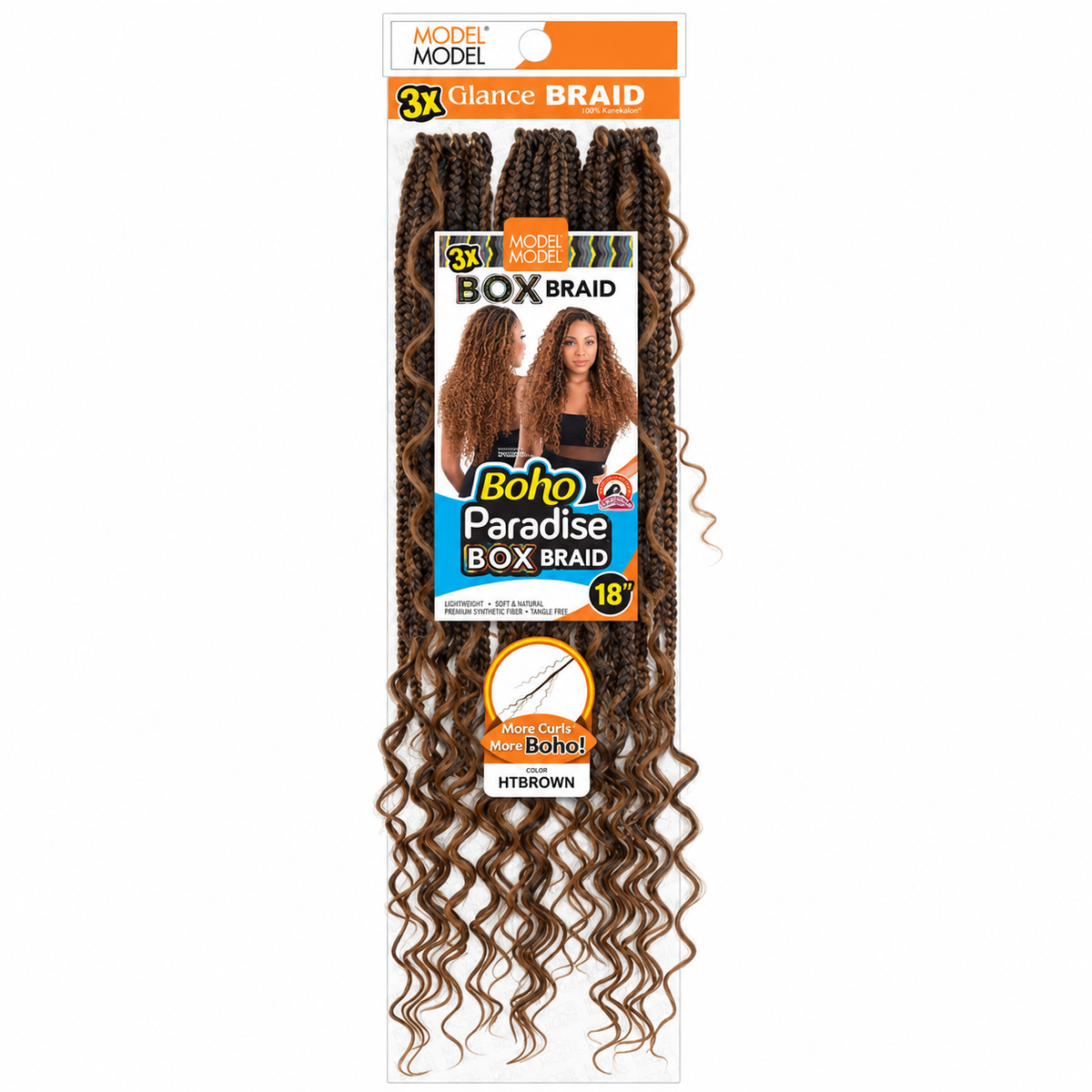 Model Model Glance 3X Boho Paradise Box Braid 18" full retail package, color HTBROWN