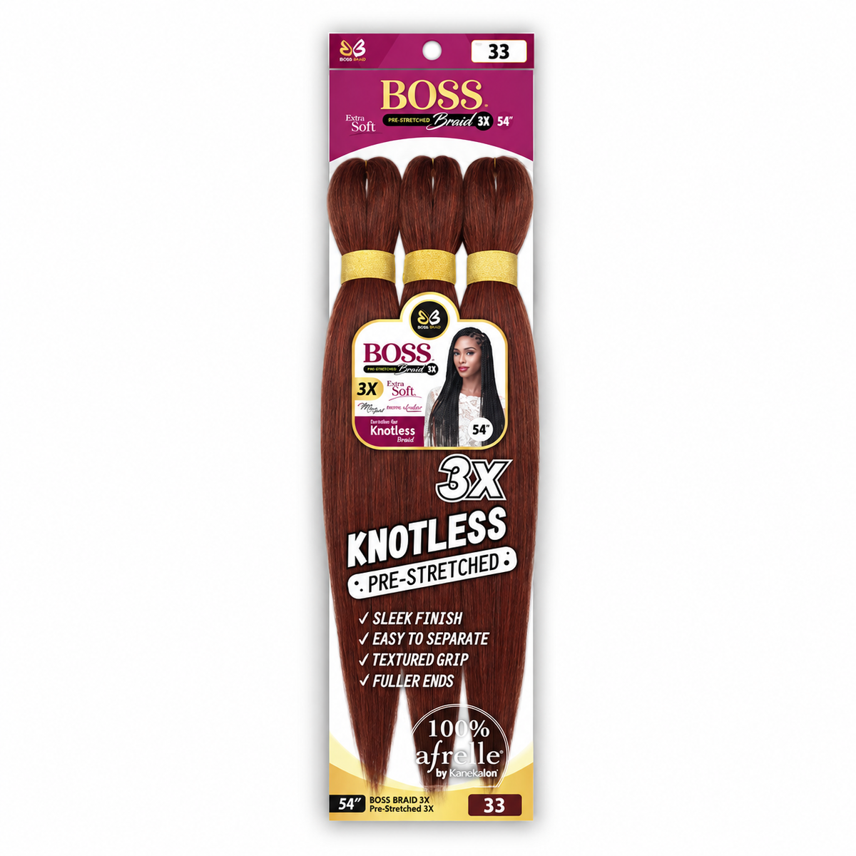 Bobbi Boss 3X Boss Braid Pre-Stretched Braiding Hair 54" — 33 full package on white