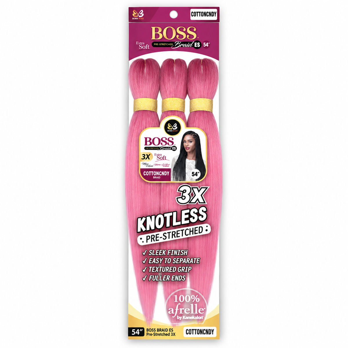 Bobbi Boss 3X Boss Braid Pre-Stretched Braiding Hair 54" — COTTONCNDY full package on white