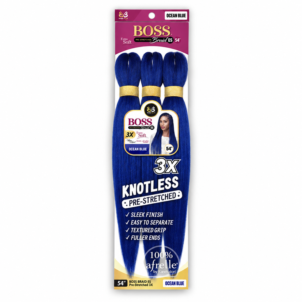 Bobbi Boss 3X Boss Braid Pre-Stretched Braiding Hair 54" — OCEAN BLUE full package on white