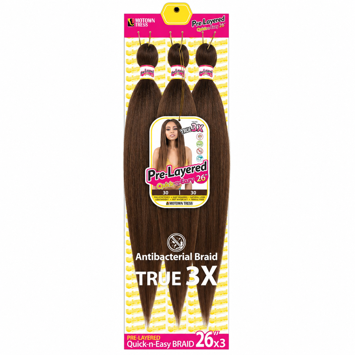 Motown Tress 3X Pre-Stretched Braiding Hair 26" — 30 full package on white