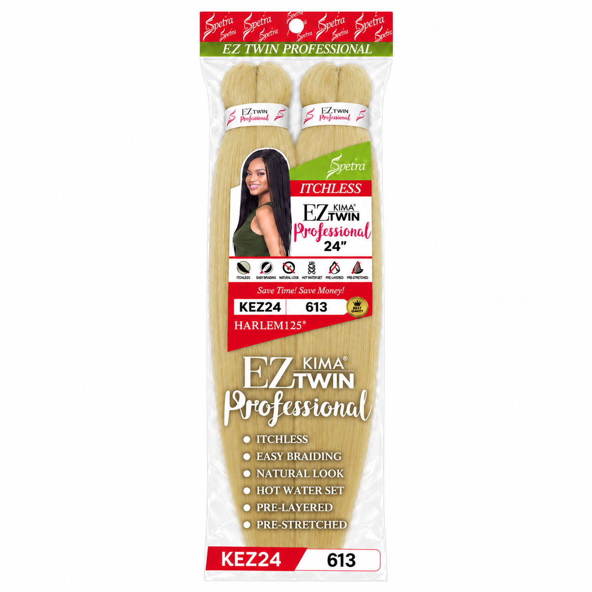 Harlem125 Kima EZ Twin Pre-Stretched Braiding Hair 24" — 613 full package on white