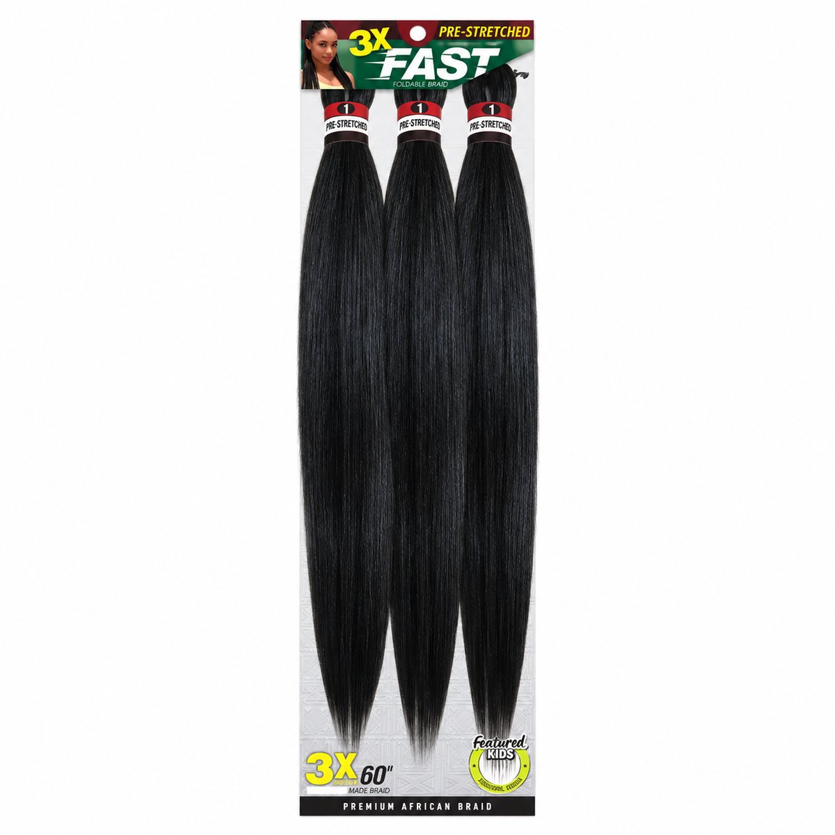 Zury 3X Fast Pre-Stretched Braiding Hair 60" — 1 full package on white