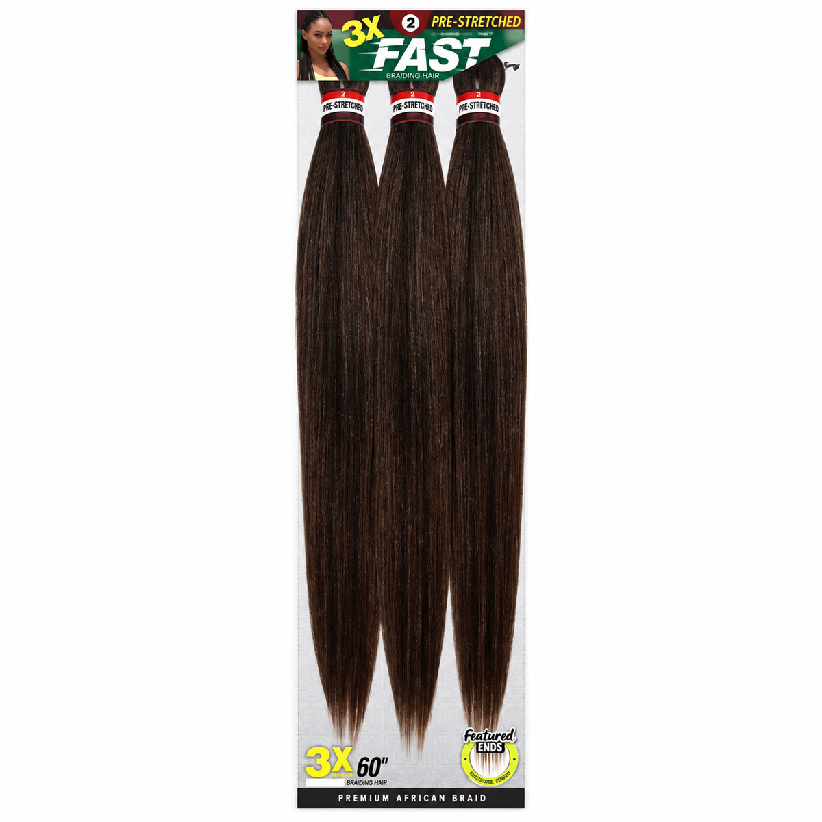 Zury 3X Fast Pre-Stretched Braiding Hair 60" — 2 full package on white