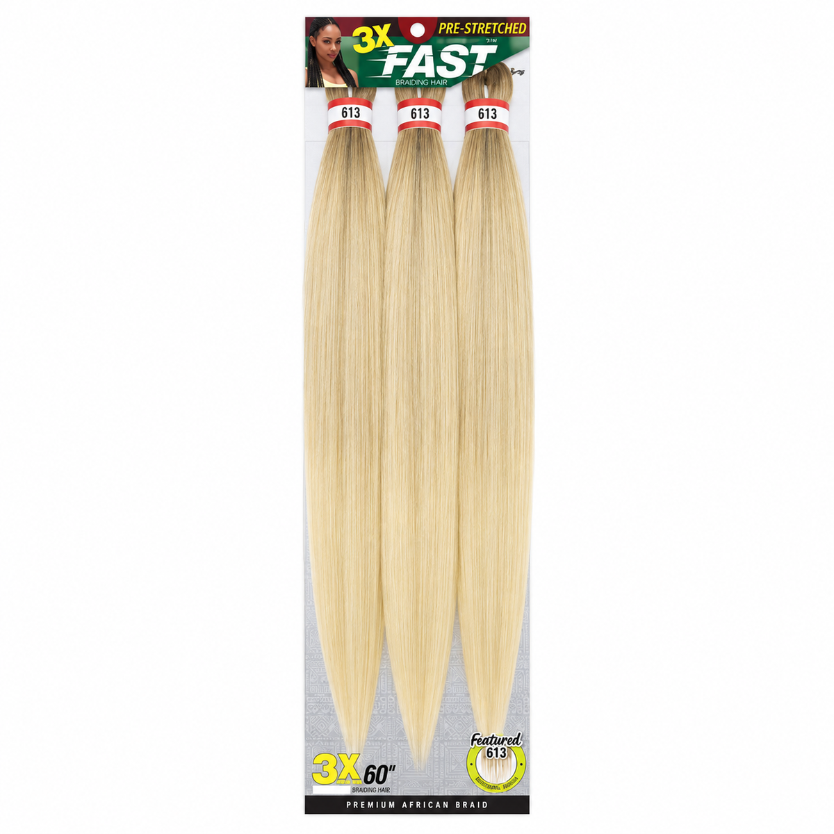 Zury 3X Fast Pre-Stretched Braiding Hair 60" — 613 full package on white