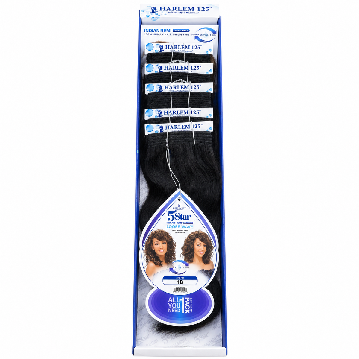 Harlem 125 Indian Remi Wet and Wavy Loose Wave 5PCS package in color 1B