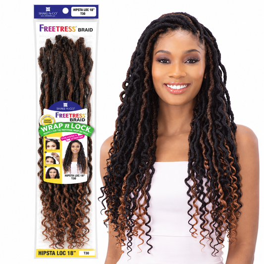 Freetress Wrap n Lock Hipsta Loc Crochet Hair 18" — model and retail package