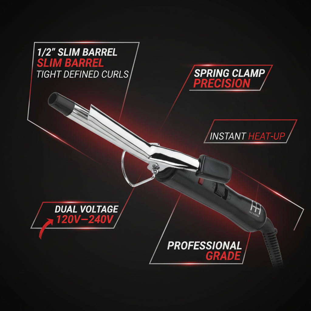 Hot & Hotter Electric Curling Iron 1/2 Inch — barrel and clamp feature diagram