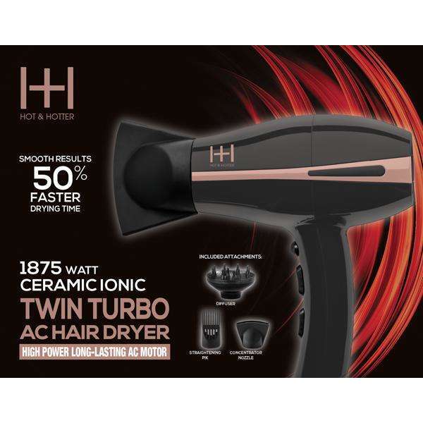 Hot & Hotter 1875W Ceramic Ionic AC Hair Dryer — 1875W dryer retail box