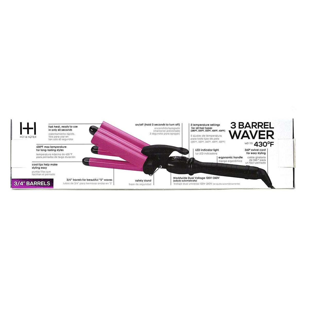 Hot & Hotter 3-Barrel Waver 3/4 Inch — back of retail box with product features