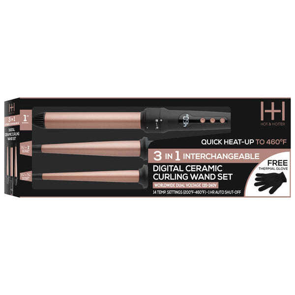 Hot & Hotter 3-in-1 Digital Curling Wand Set — curling wand set retail box