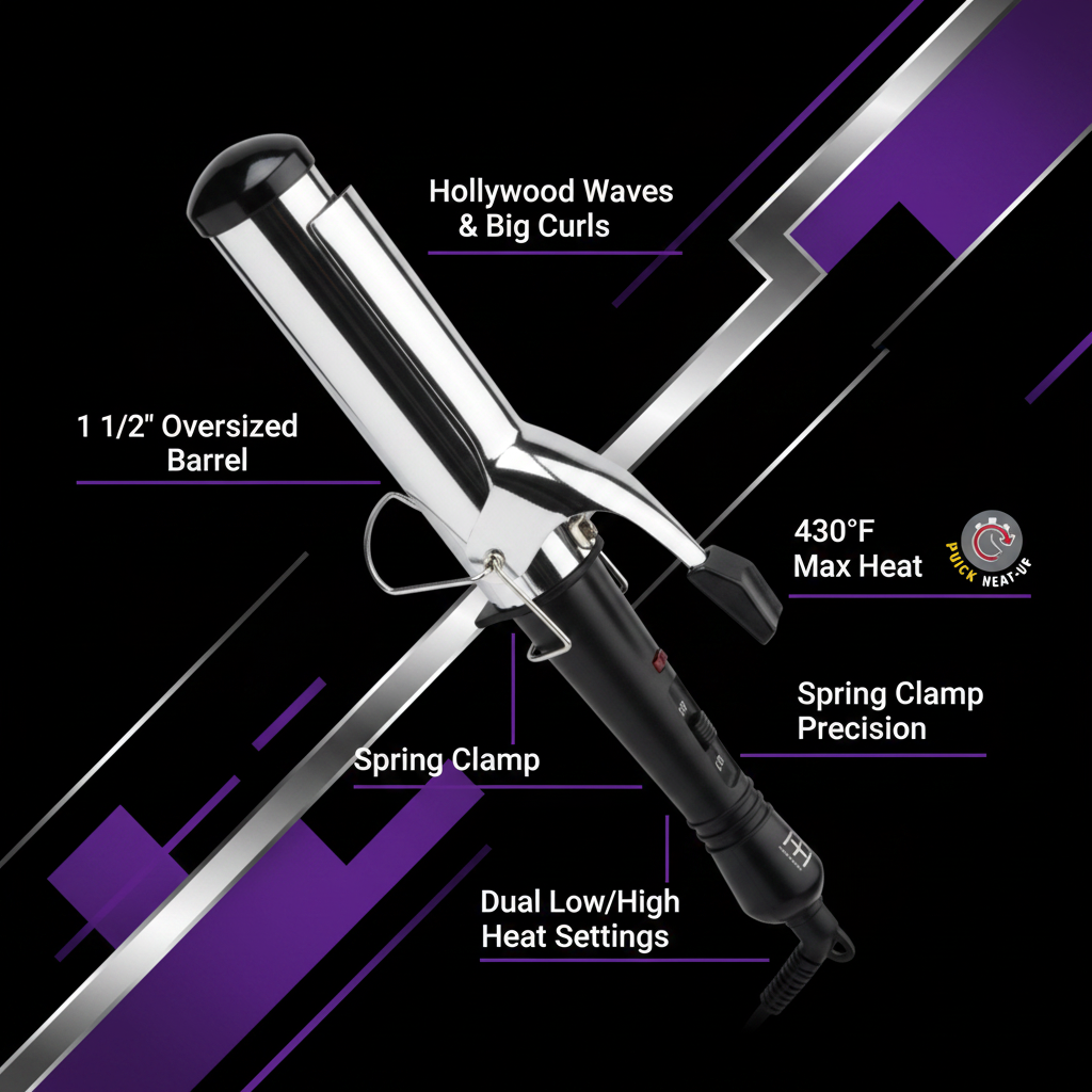 Hot & Hotter Electric Curling Iron 1 1/2 Inch — barrel and heat settings diagram