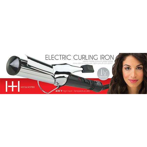 Hot & Hotter Electric Curling Iron 1 1/2 Inch — retail box with hairstyle image