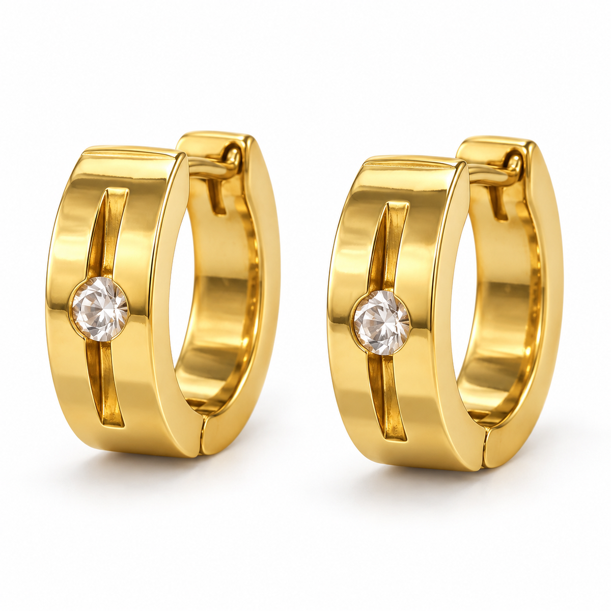 Gold-Tone Grooved Stone Hoop
