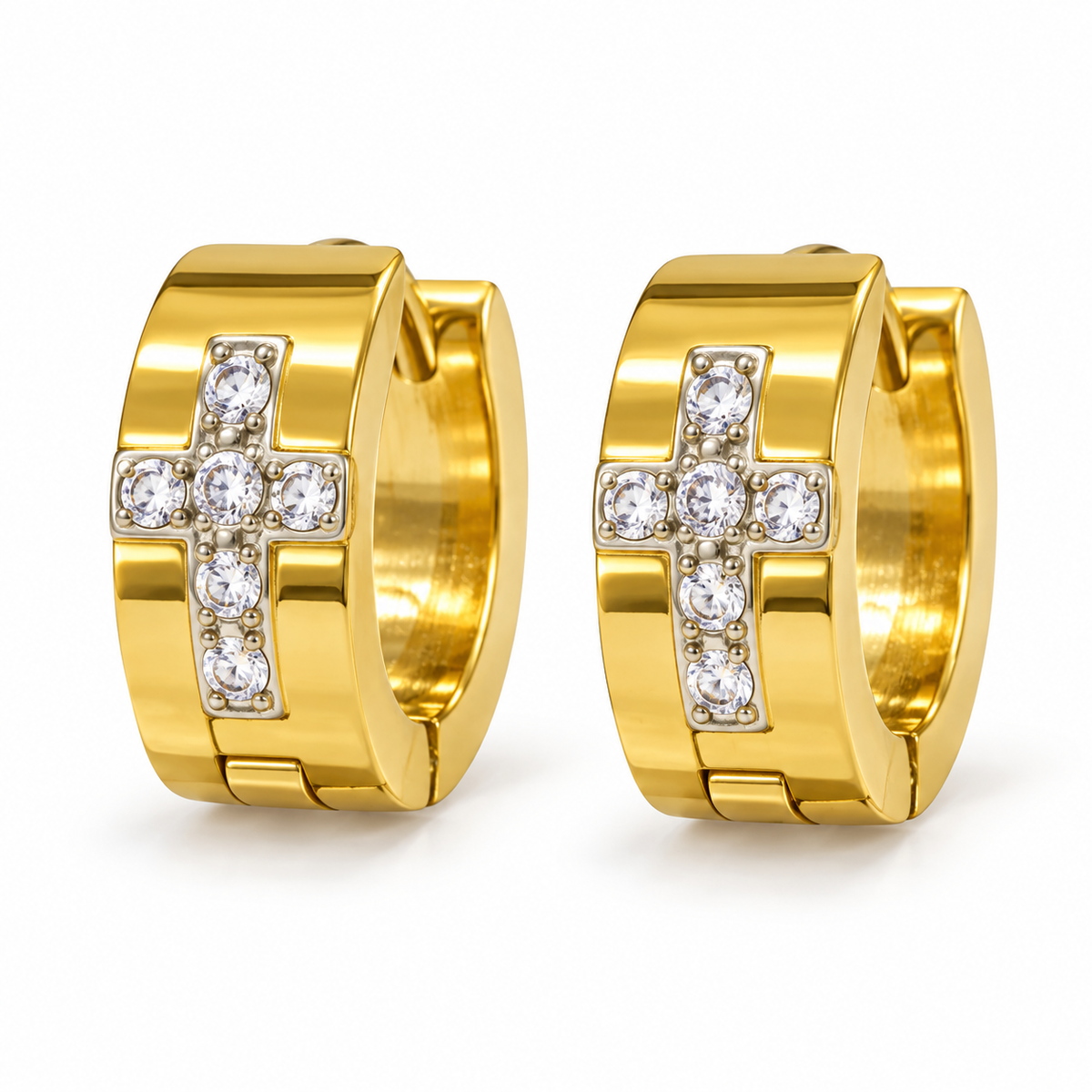 Gold-Tone Crystal Cross Hoop