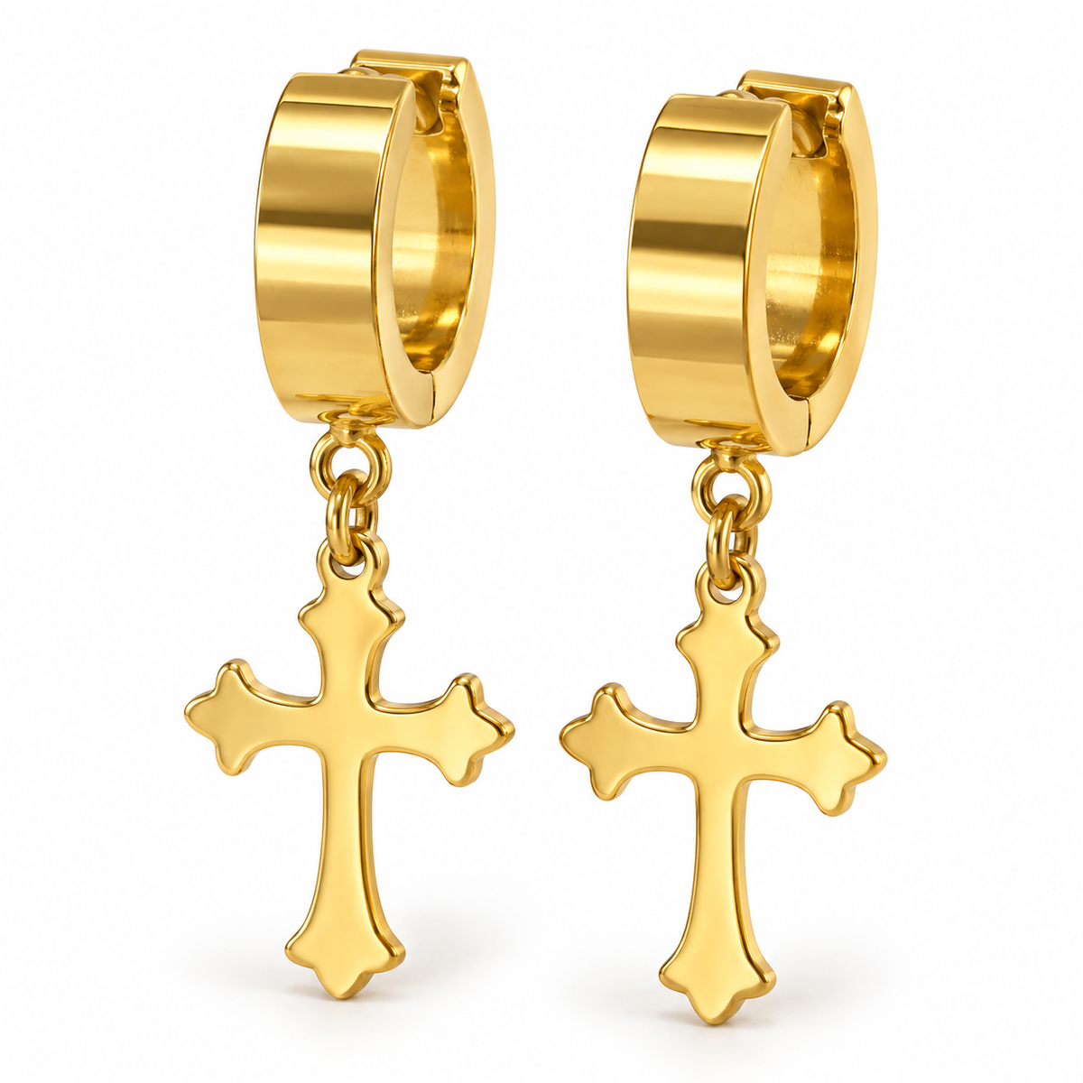 Gold-Tone Dangling Cross Hoop