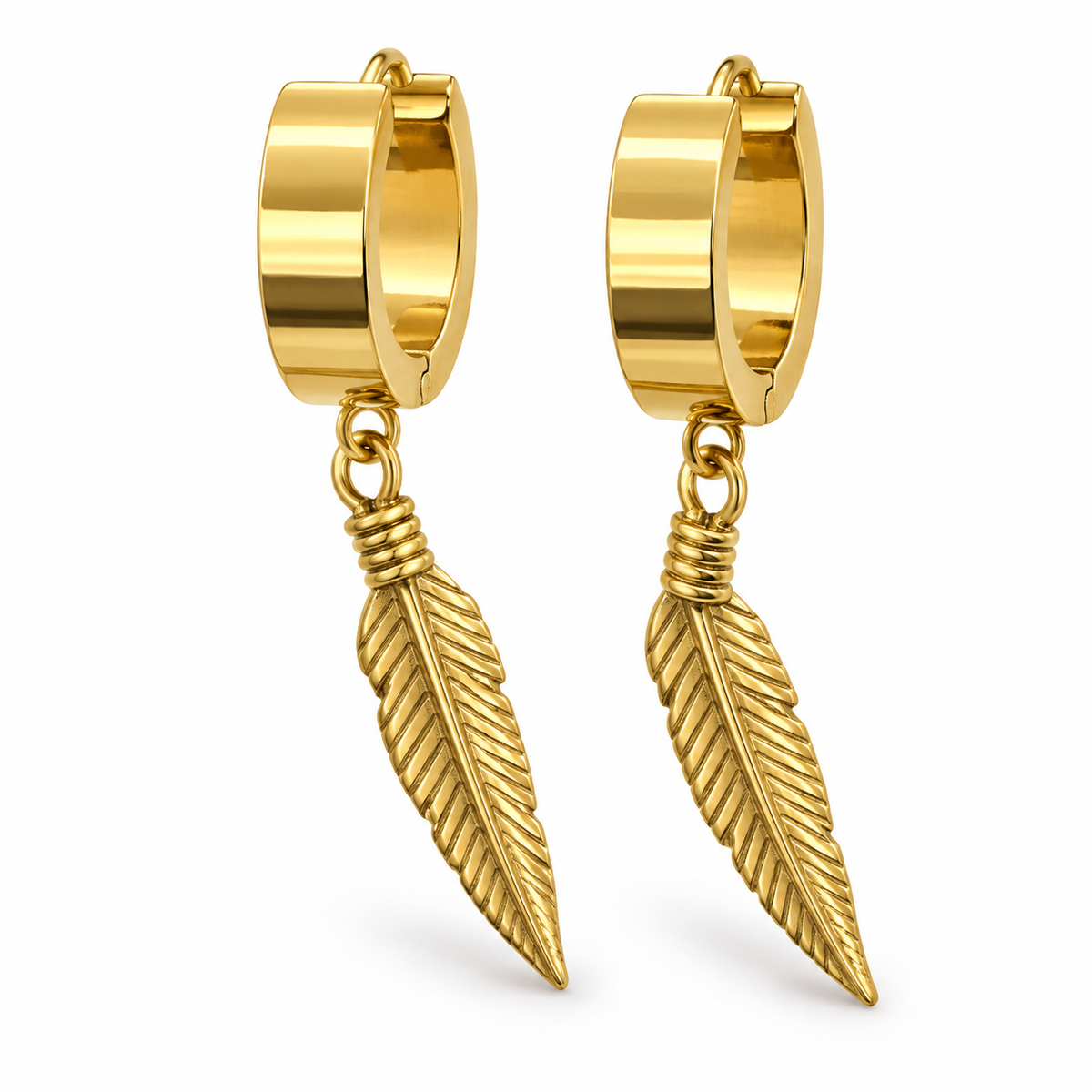 Gold-Tone Dangling Feather Hoop