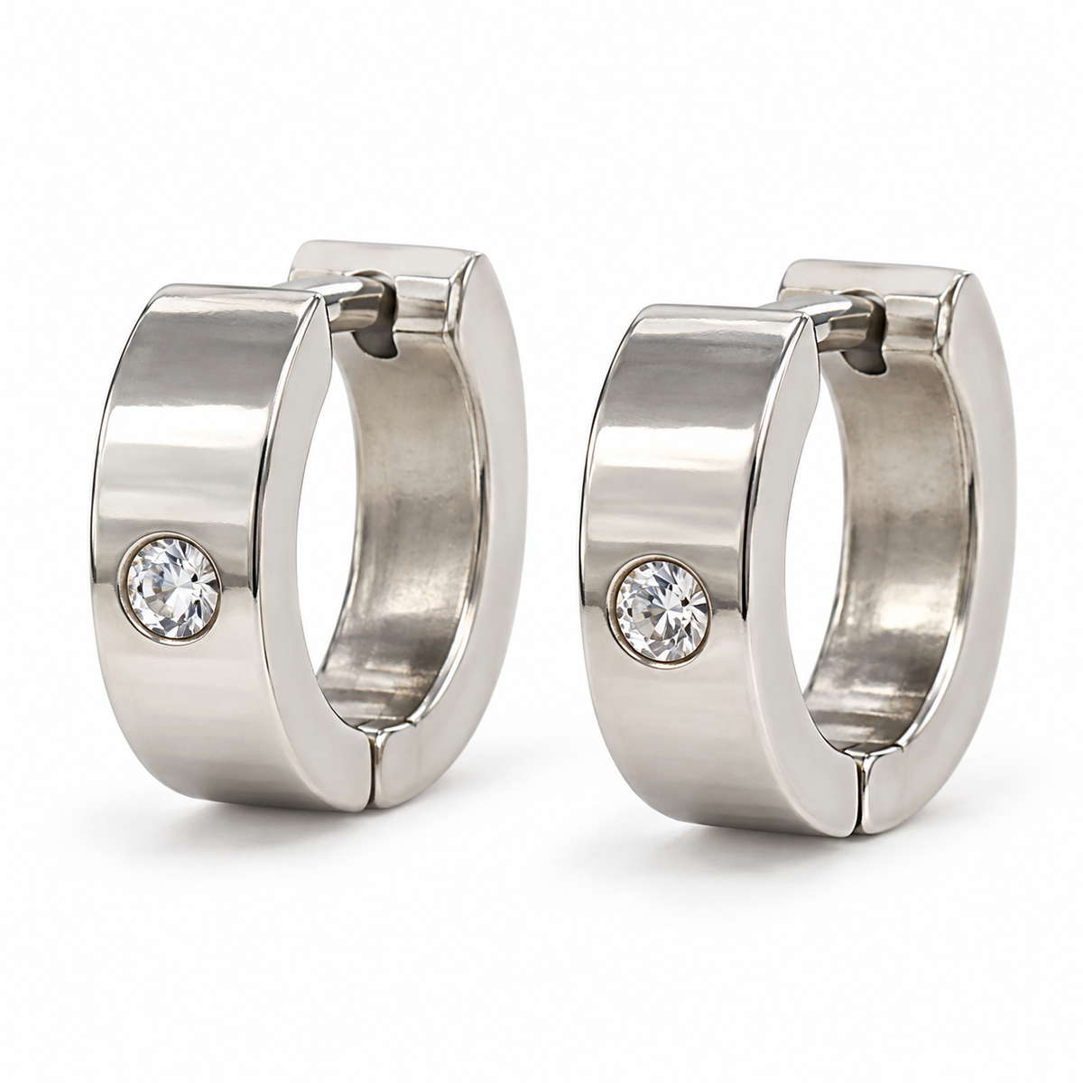Silver-Tone Single Stone Hoop