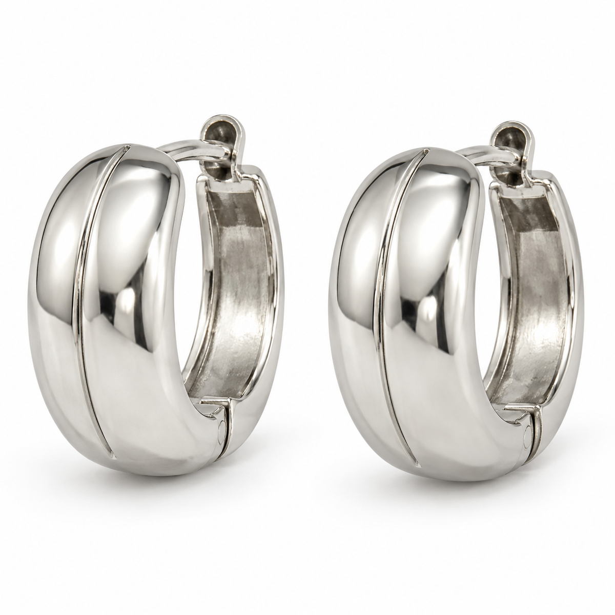 Silver-Tone Rounded Polished Hoop
