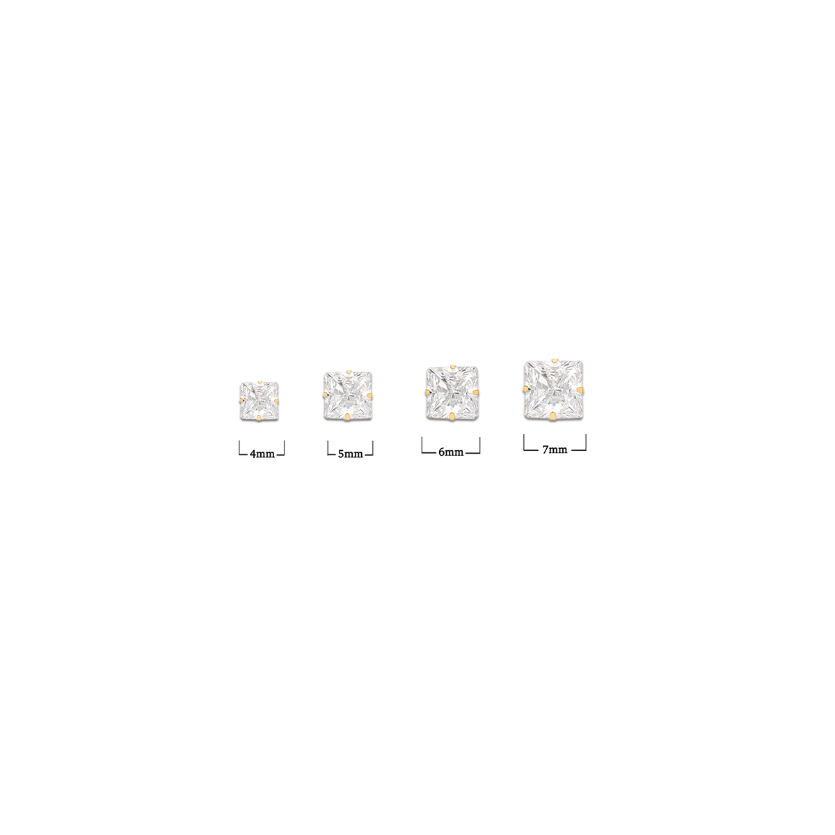 Joy Jewelry GF series square cubic zirconia stud earrings size chart