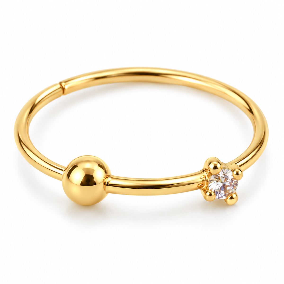 Joy Jewelry NH06 Gold Tone Ball and Stone nose hoop