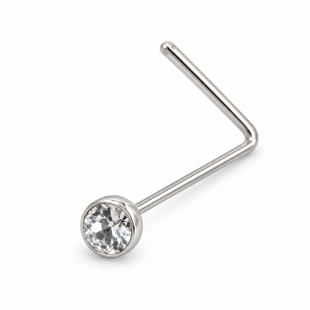 Joy Jewelry NL01 silver tone bezel round nose stud with L-shaped back