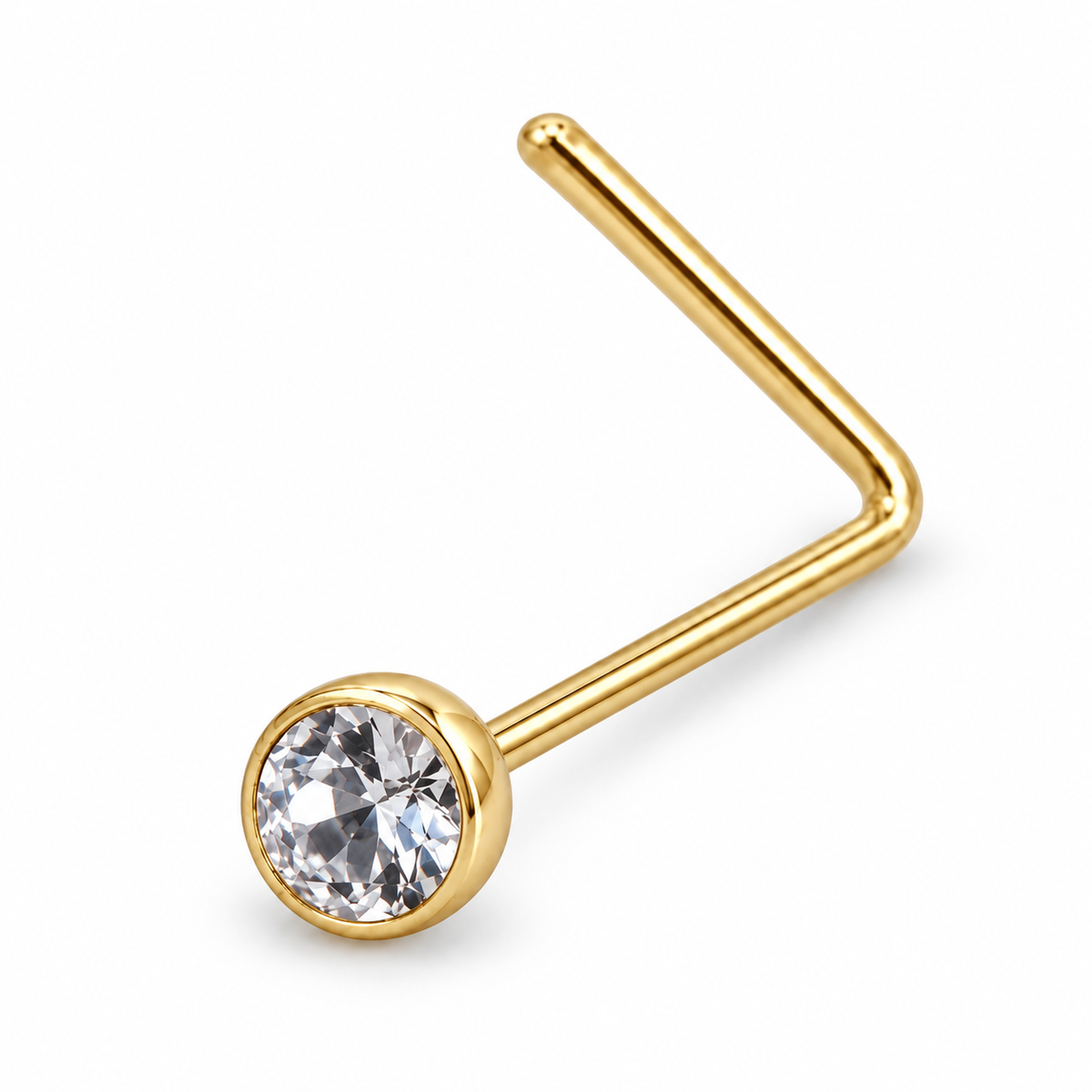 Joy Jewelry NL02 gold tone bezel round nose stud with L-shaped back