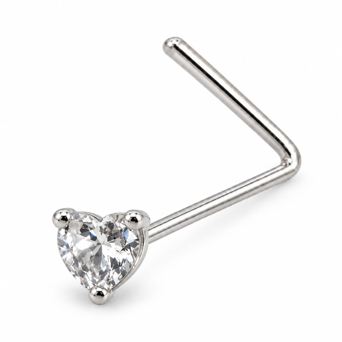 Joy Jewelry NL05 silver tone heart nose stud with L-shaped back