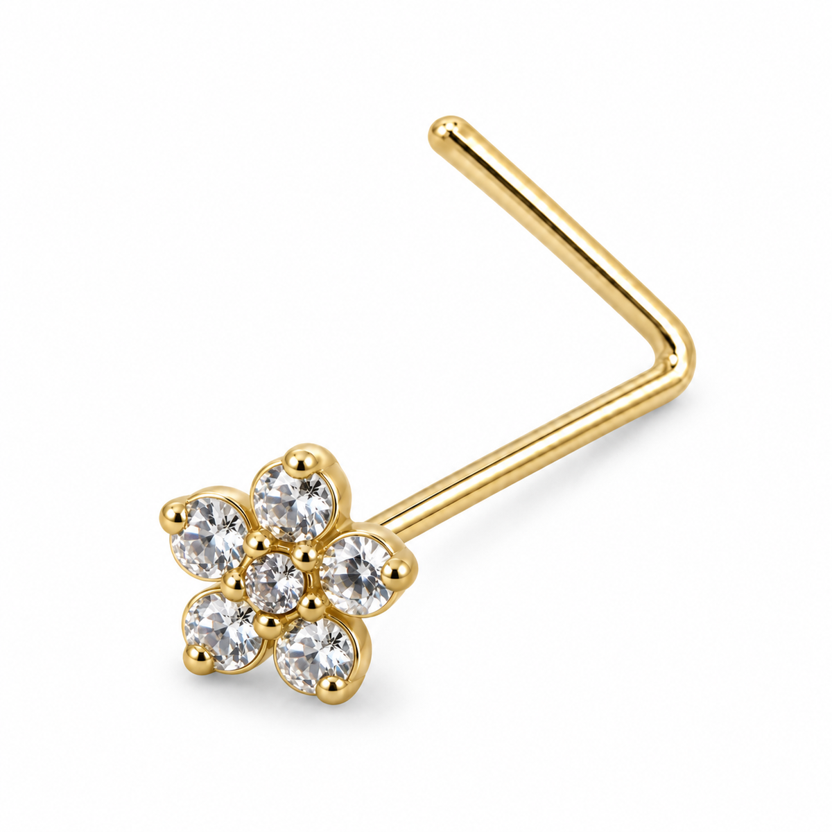 Joy Jewelry NL08 gold tone stone flower nose stud with L-shaped back