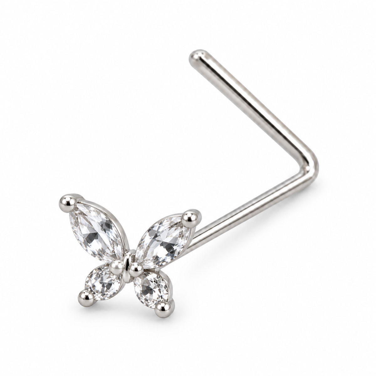 Joy Jewelry NL09 silver tone butterfly nose stud with L-shaped back