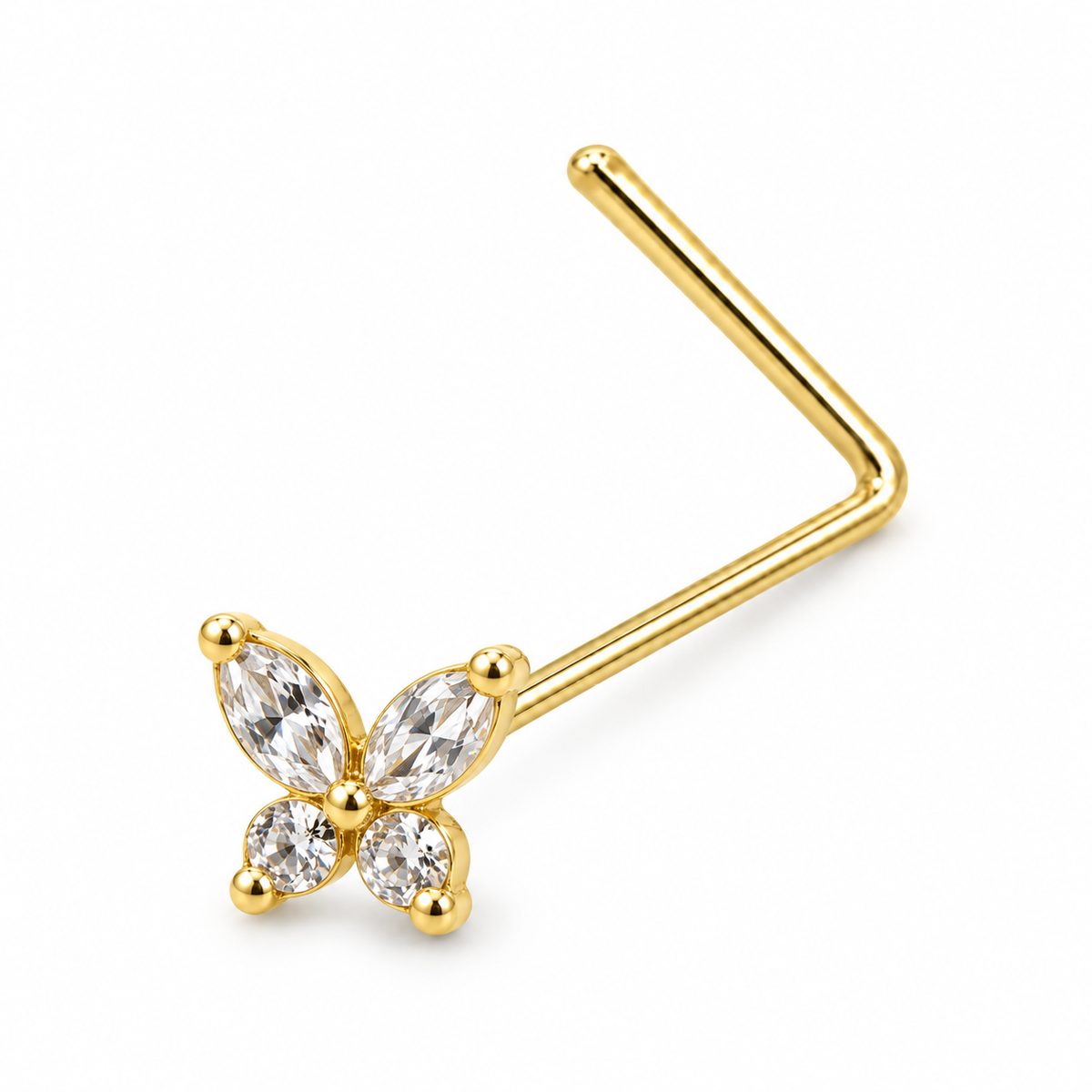 Joy Jewelry NL10 gold tone butterfly nose stud with L-shaped back