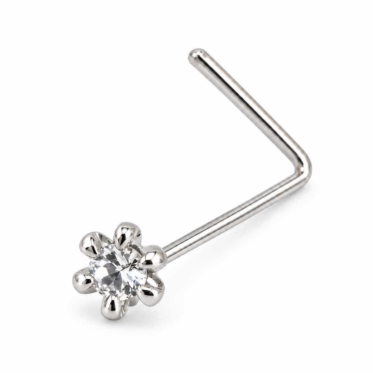 Joy Jewelry NL11 silver tone decorative round nose stud with L-shaped back