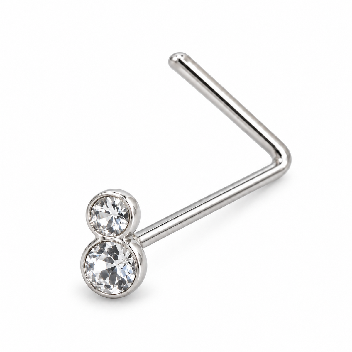 Joy Jewelry NL13 silver tone double stone nose stud with L-shaped back