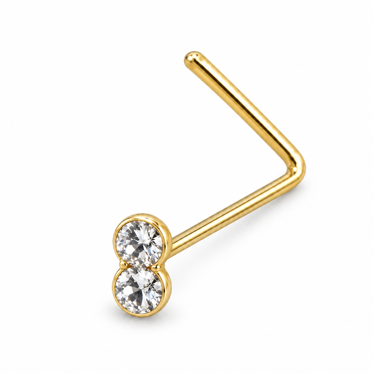 Joy Jewelry NL14 gold tone double stone nose stud with L-shaped back
