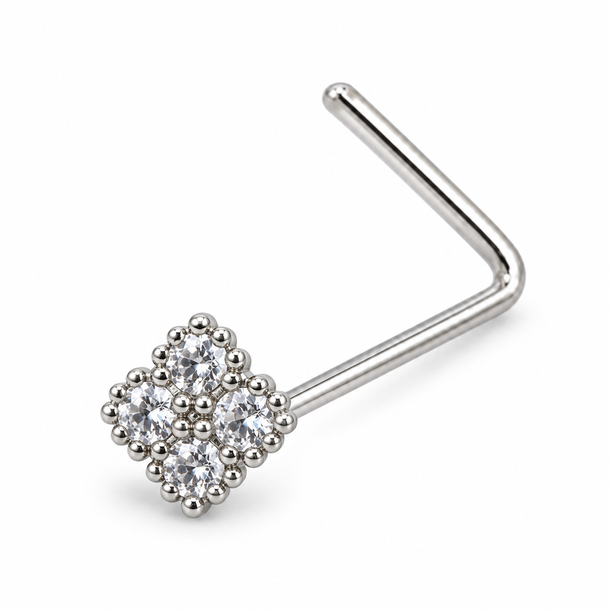 Joy Jewelry NL17 silver tone stone cluster nose stud with L-shaped back