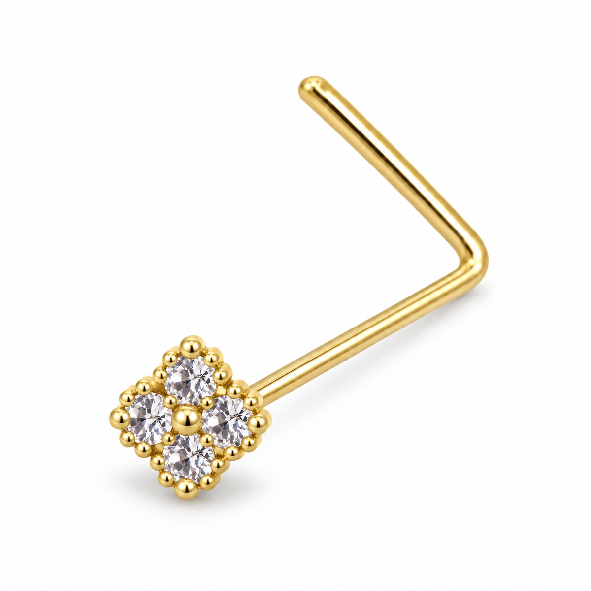 Joy Jewelry NL18 gold tone stone cluster nose stud with L-shaped back