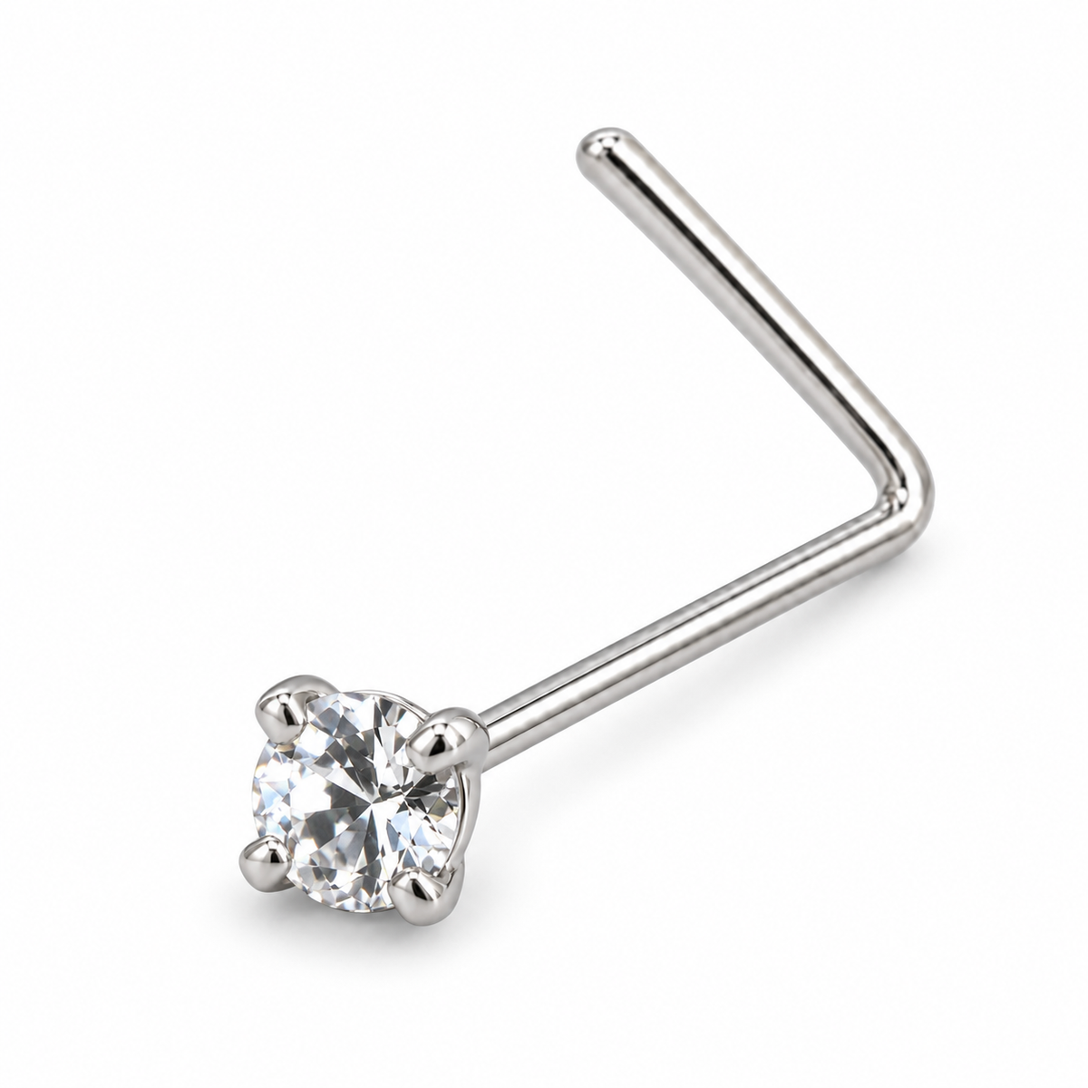 Joy Jewelry NL21 silver tone prong round nose stud with L-shaped back