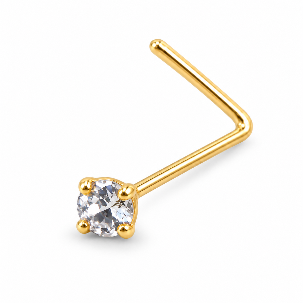 Joy Jewelry NL22 gold tone prong round nose stud with L-shaped back