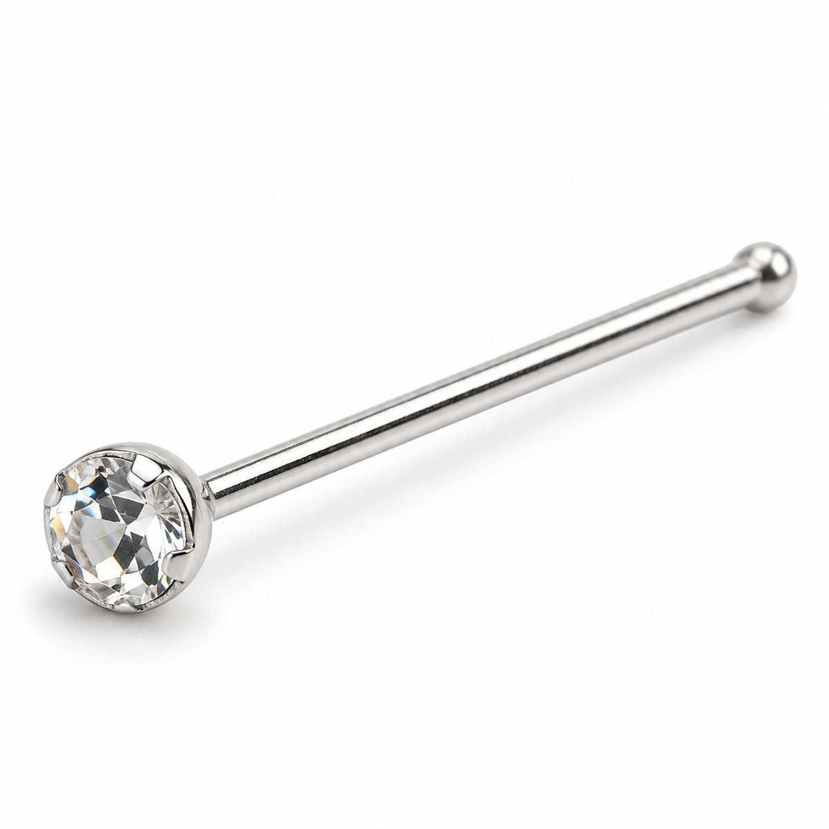 Joy Jewelry NS01 Silver Tone Round Stone nose straight pin