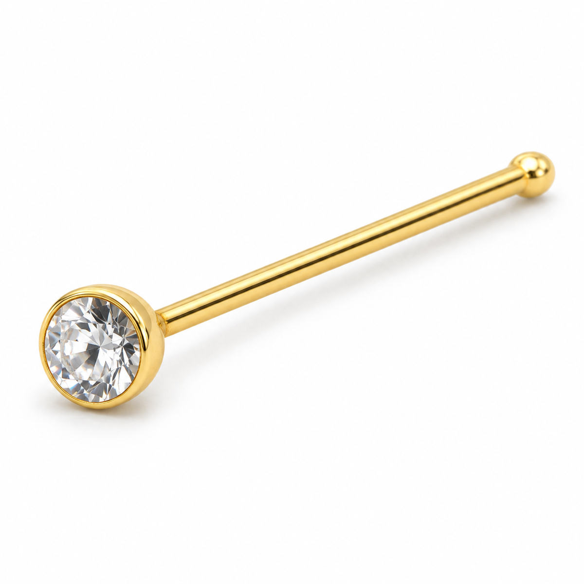 Joy Jewelry NS02 Gold Tone Round Stone nose straight pin