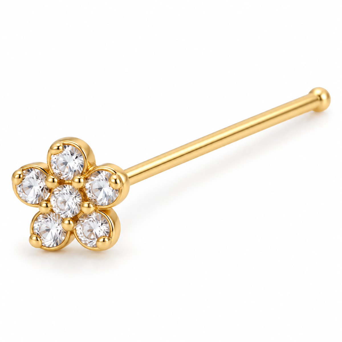 Joy Jewelry NS04 Gold Tone Stone Flower nose straight pin