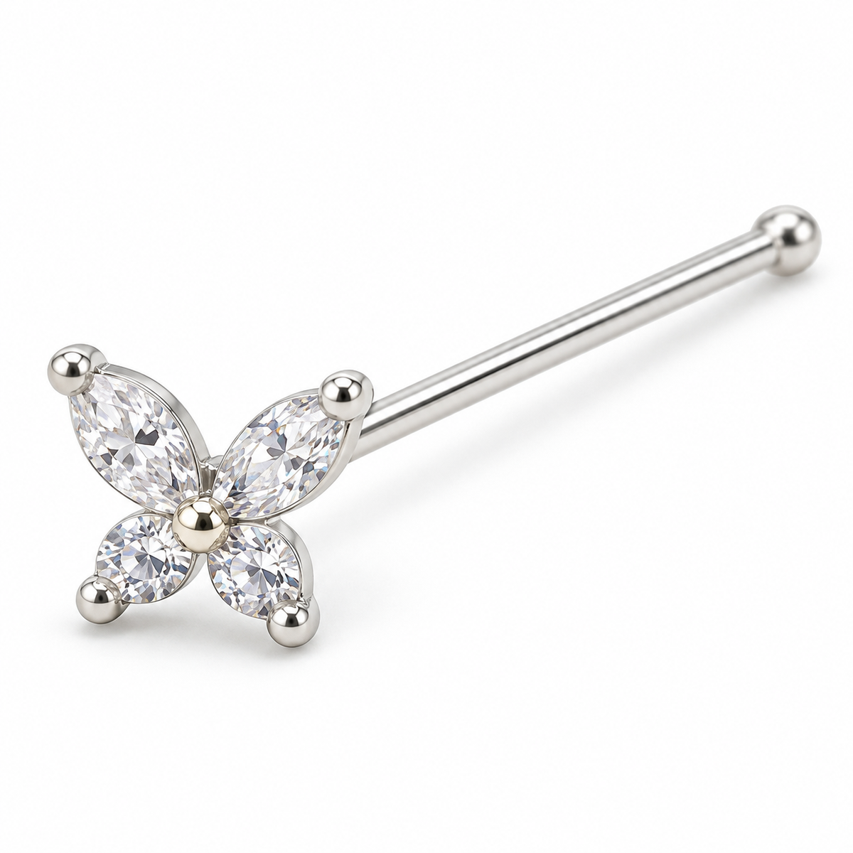 Joy Jewelry NS05 Silver Tone Butterfly nose straight pin