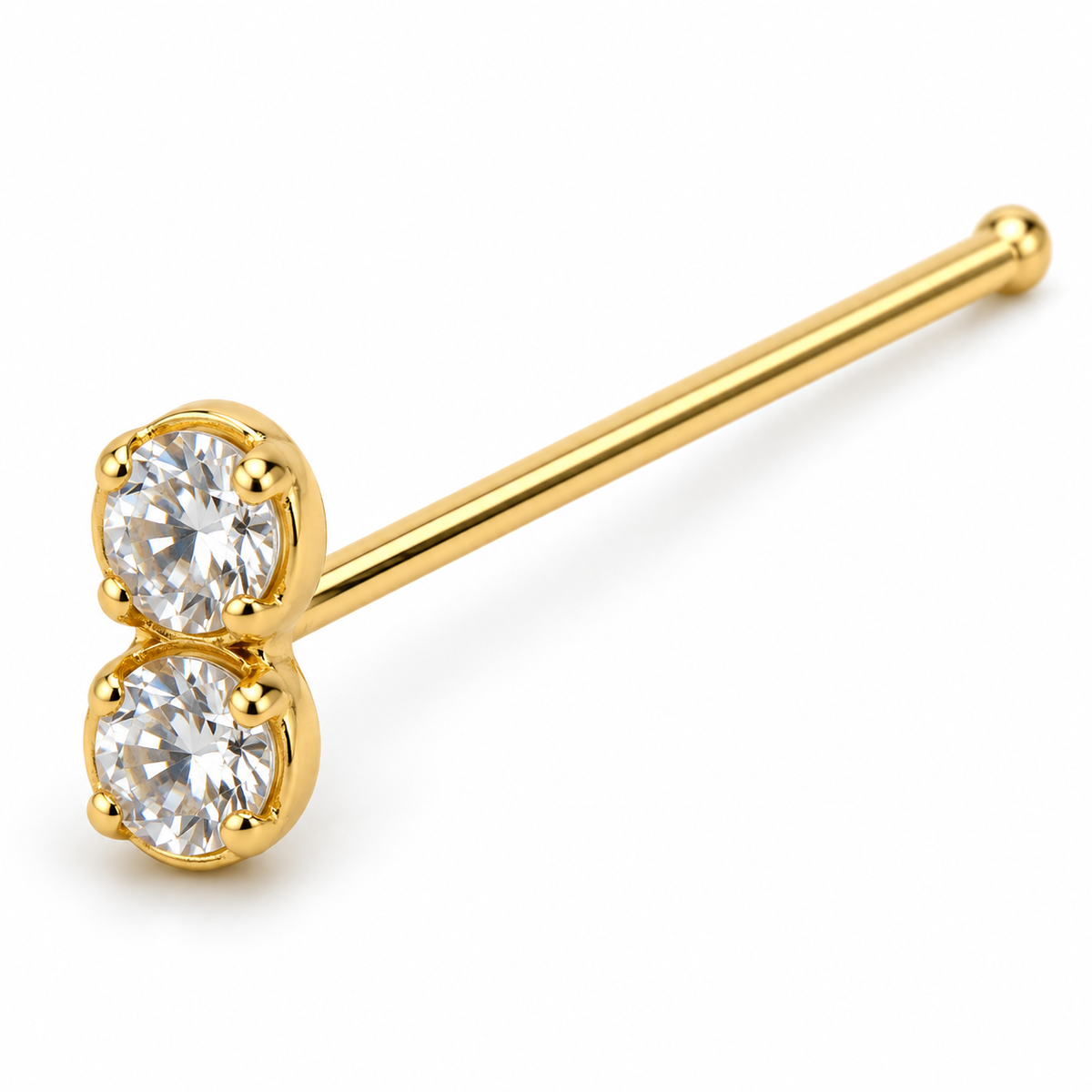 Joy Jewelry NS08 Gold Tone Double Stone nose straight pin