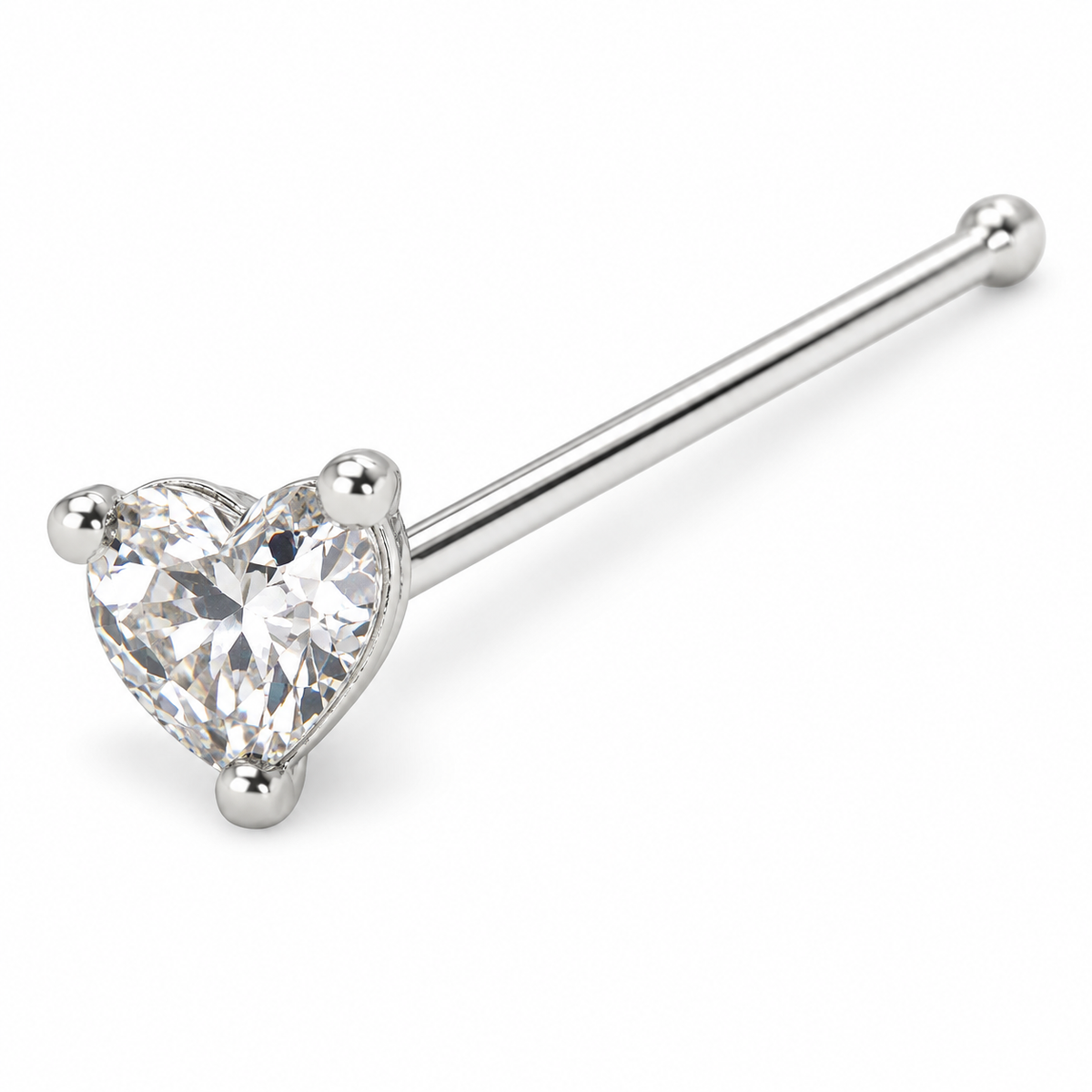 Joy Jewelry NS09 Silver Tone Heart Stone nose straight pin